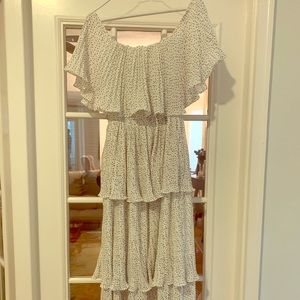 Black and white polka dot 3 tiered maxi dress